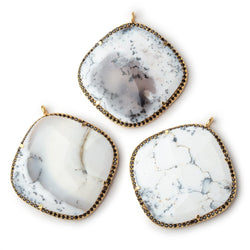 33mm Vermeil & Black CZ Bezel Dendritic Opal Cushion Pendant 1 Focal (ONLINE ORDER ONLY)