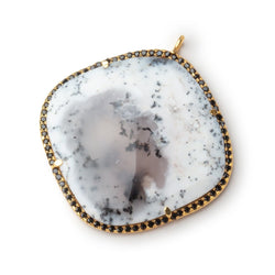 33mm Vermeil & Black CZ Bezel Dendritic Opal Cushion Pendant 1 Focal (ONLINE ORDER ONLY)