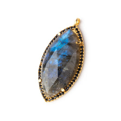 33x18mm Vermeil & Black CZ Bezel Labradorite Marquise Pendant 1 Focal Bead (ONLINE ORDER ONLY)