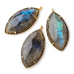 33x18mm Vermeil & Black CZ Bezel Labradorite Marquise Pendant 1 Focal Bead (ONLINE ORDER ONLY)