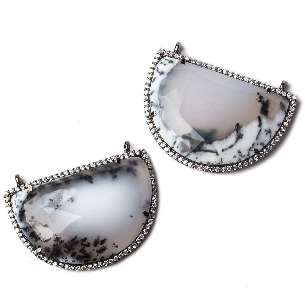 33x20mm Black Gold CZ Bezel Dendritic Opal Half Moon East West Connector