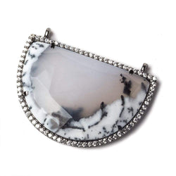 33x20mm Black Gold CZ Bezel Dendritic Opal Half Moon East West Connector