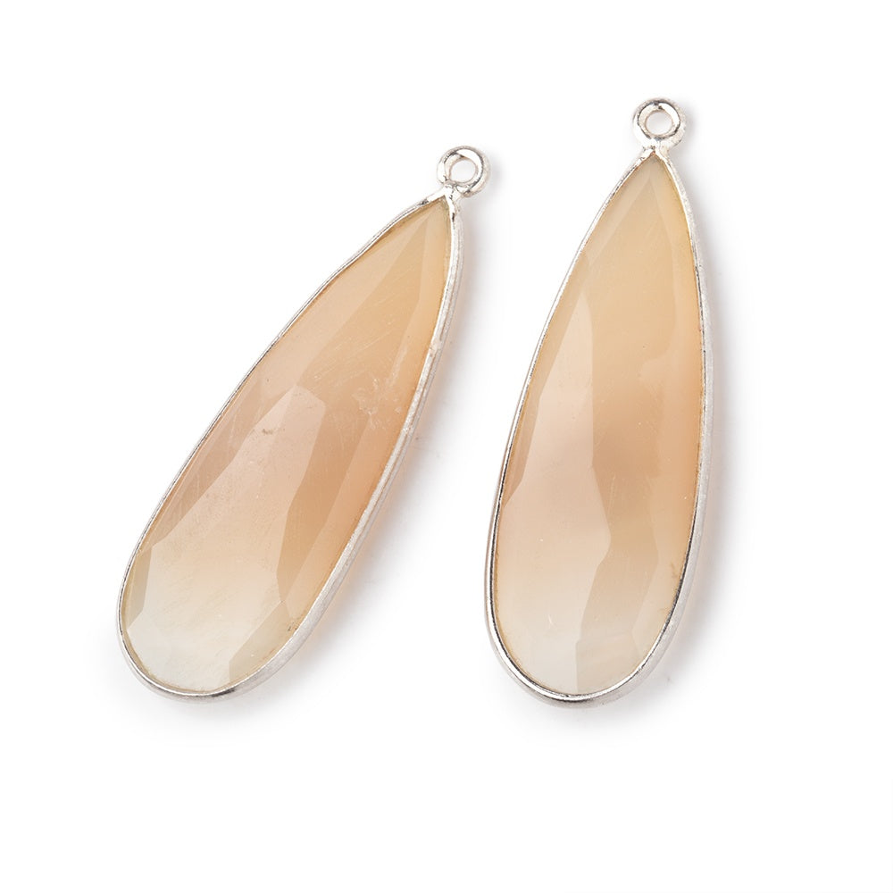 38x14mm .925 Silver Bezel Blush Agate Elongated Faceted Pear Set of 2 Pendants (ONLINE ORDER ONLY)
