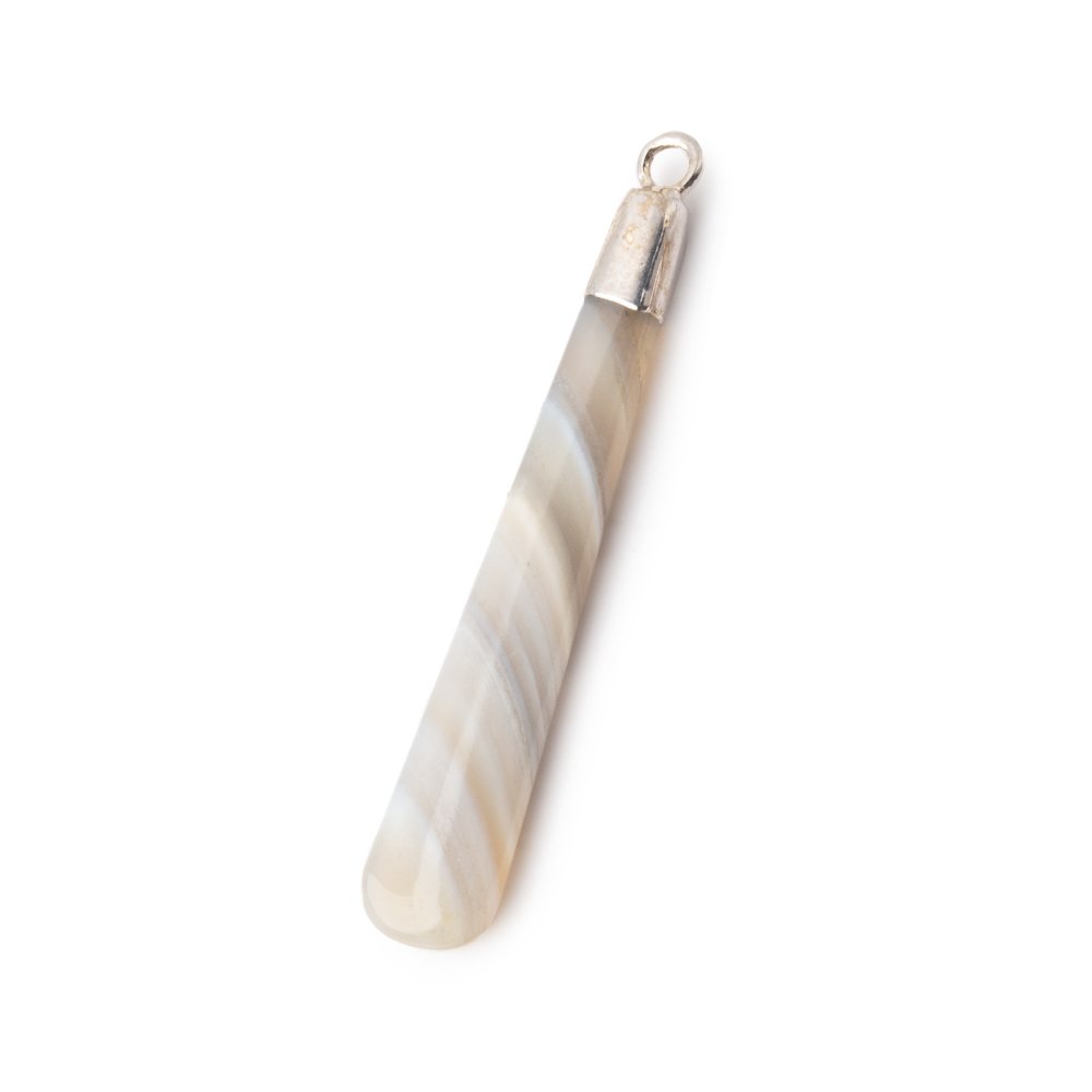 Silver Leafed Champagne Banded Agate pear Pendant 1 focal bead 38x6mm (ONLINE ORDER ONLY)