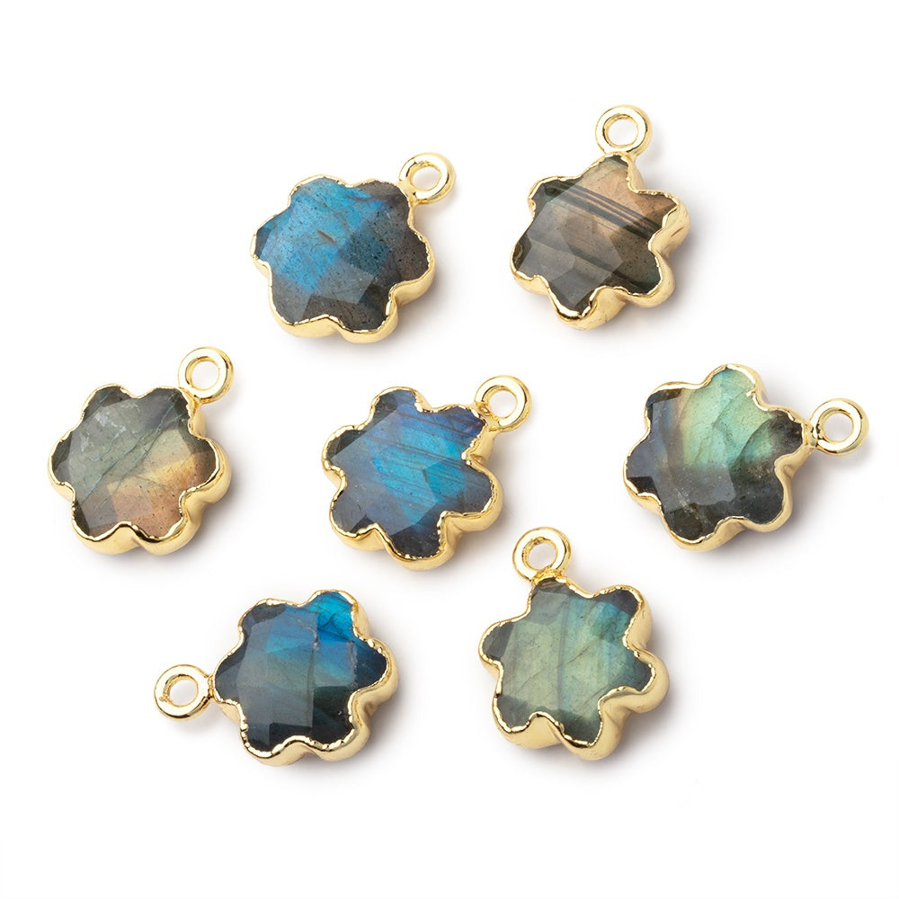 13mm Gold Leafed Labradorite Faceted Flower with Multi Color Flash 1 Pendant