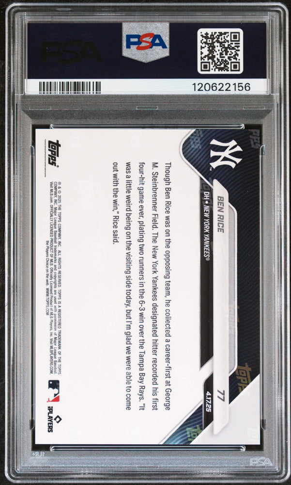 Graded 2025 Topps Now Ben Rice #77 Rookie RC Baseball Card PSA 8 Near Mint (ONLINE ORDER ONLY)