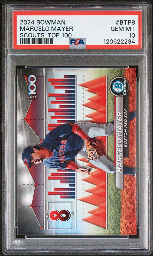 Graded 2024 Topps Bowman Marcelo Mayer #BTP8 Scouts Top 100 Rookie RC Baseball Card PSA 10 Gem Mint