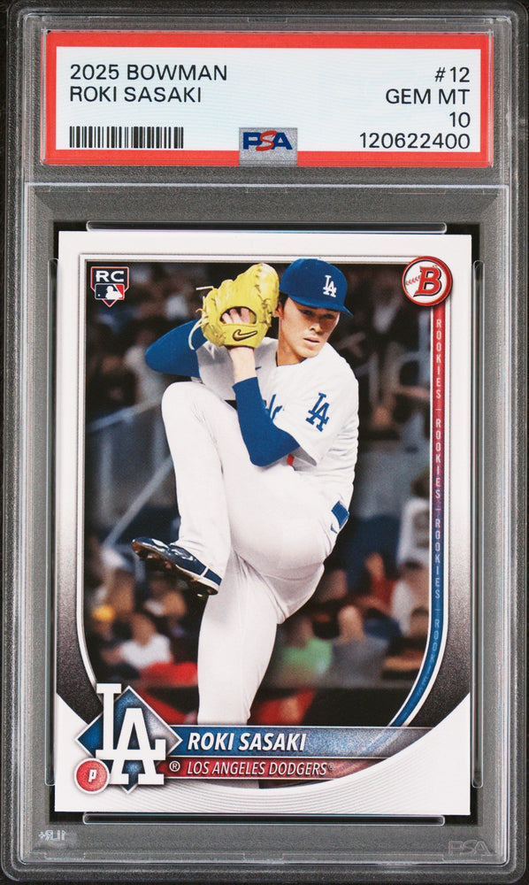 Graded 2025 Topps Bowman Roki Sasaki #12 Rookie RC Baseball Card PSA 10 Gem Mint
