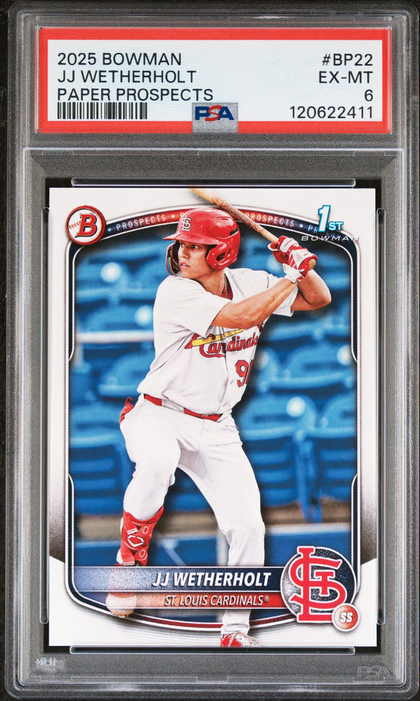 Graded 2025 Topps Bowman JJ Wetherholt #BP22 Paper Prospects Rookie RC Baseball Card PSA 6 Excellent (ONLINE ORDER ONLY)