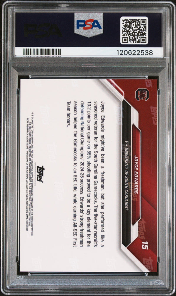 Graded 2025 Topps Bowman U Now Joyce Edwards #15 March Madness Black Rookie RC Basketball Card PSA 9 Mint (ONLINE ORDER ONLY)