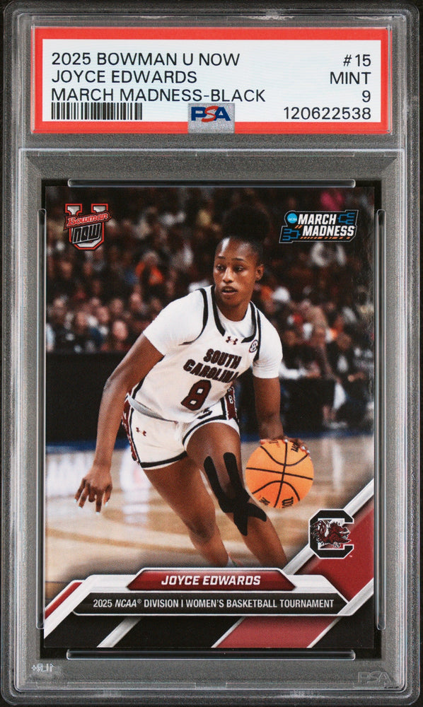 Graded 2025 Topps Bowman U Now Joyce Edwards #15 March Madness Black Rookie RC Basketball Card PSA 9 Mint (ONLINE ORDER ONLY)