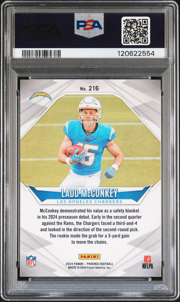 Graded 2024 Panini Phoenix Ladd Mcconkey #216 Rookie RC Football Card PSA 10 Gem Mint (ONLINE ORDER ONLY)