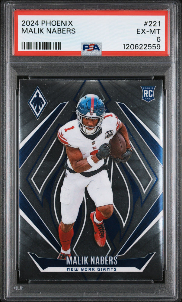 Graded 2024 Panini Phoenix Malik Nabers #221 Rookie RC Football Card PSA 6 Excellent (ONLINE ORDER ONLY)