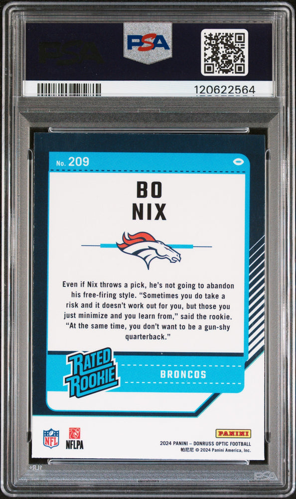 Graded 2024 Panini Donruss Optic Bo Nix #209 Rookie RC Football Card PSA 9 Mint