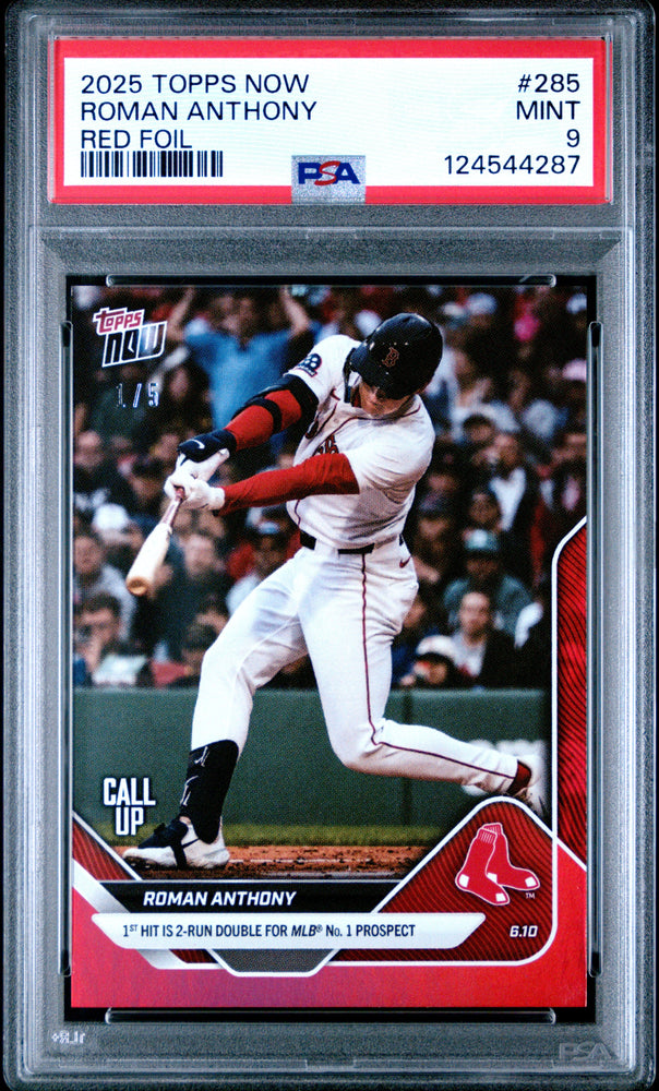 Graded 2025 Topps Now Roman Anthony #285 Red Foil /5 Rookie RC Baseball Card PSA 9 Mint (ONLINE ORDER ONLY)