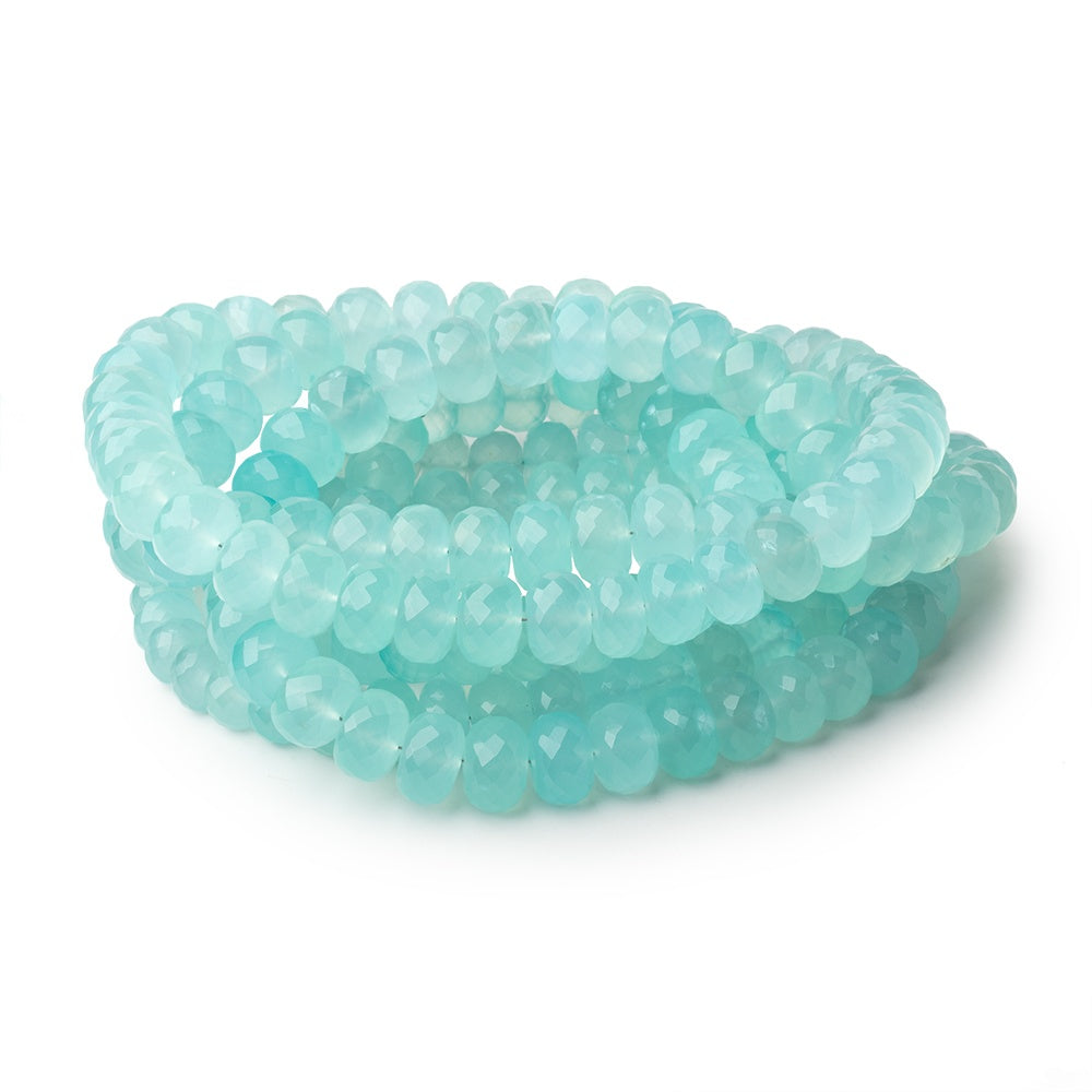 7.5-10mm Seafoam Blue Chalcedony Faceted Rondelle 16 inch 60 Beads