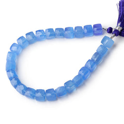 8x8mm Santorini Blue Chalcedony Faceted Cube 8 inch 25 Beads (ONLINE ORDER ONLY)