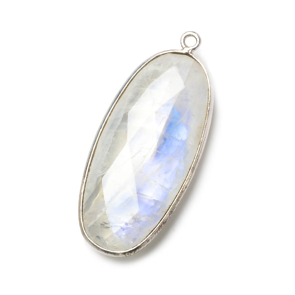 33x17mm Silver Bezel Rainbow Moonstone Faceted Oval Pendant 1 piece (ONLINE ORDER ONLY)