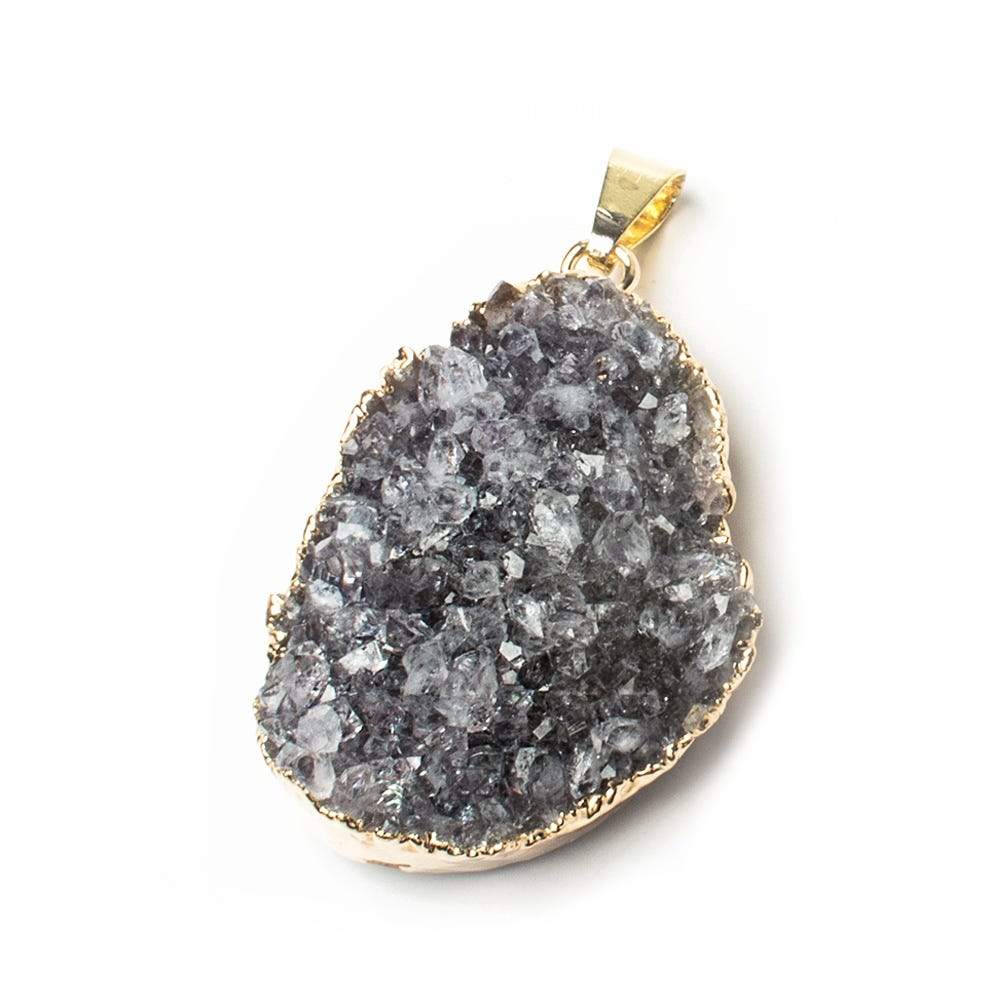34x25x6mm Gold Leaf Greyish Purple Agate Drusy Pendant & Bail (ONLINE ORDER ONLY)