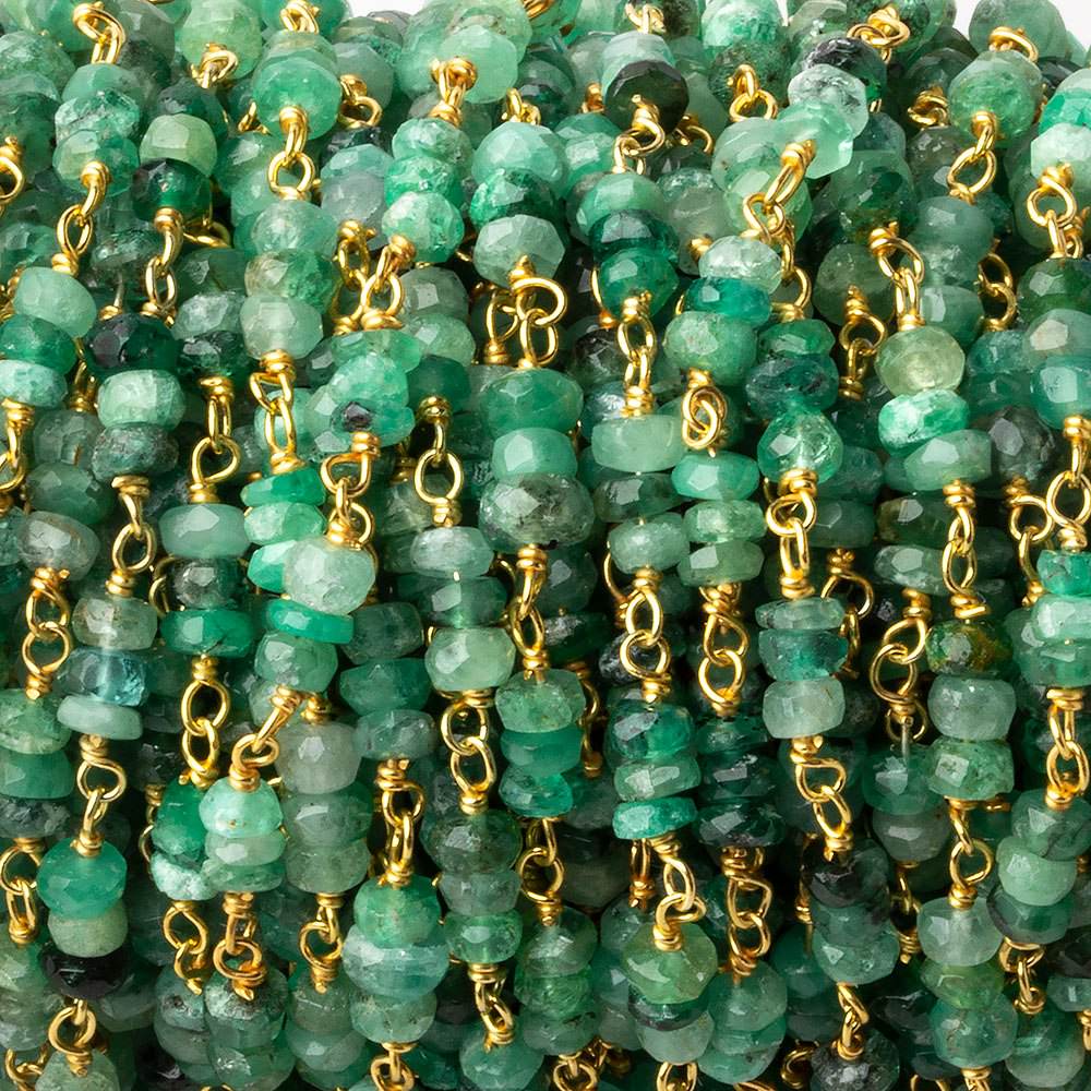 3.5-4mm Emerald faceted rondelle Trio Vermeil Chain by the foot 93 beads per (ONLINE ORDER ONLY)