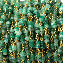 3.5-4mm Emerald faceted rondelle Trio Vermeil Chain by the foot 93 beads per (ONLINE ORDER ONLY)