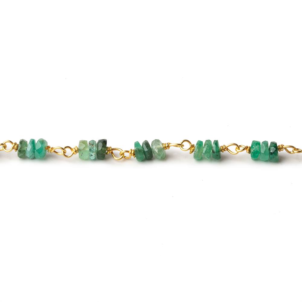 3.5-4mm Emerald faceted rondelle Trio Vermeil Chain by the foot 93 beads per (ONLINE ORDER ONLY)