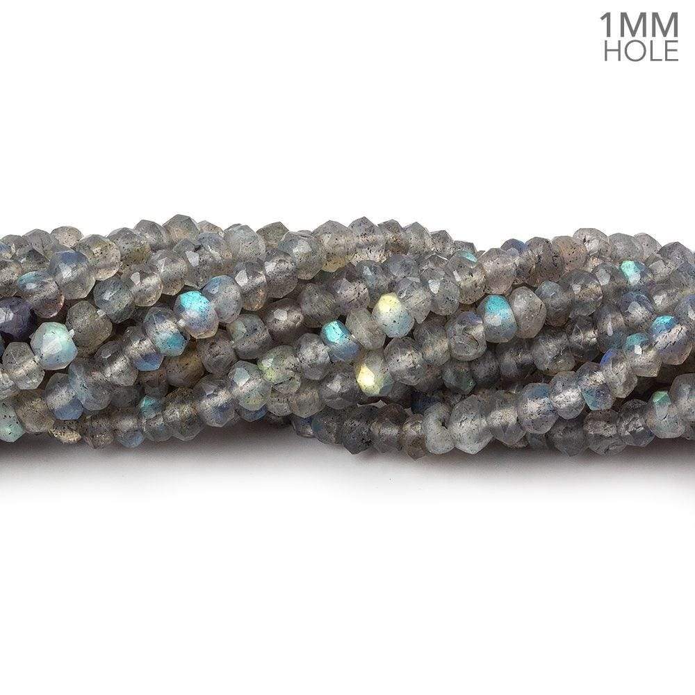 3.5-4mm Labradorite 1mm drill hole faceted rondelle Beads 12.5 inch 125 pieces (ONLINE ORDER ONLY)