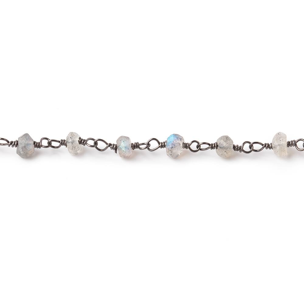 3.5-4mm Labradorite faceted rondelle Black Gold plated Chain by the foot 34 beads (ONLINE ORDER ONLY)
