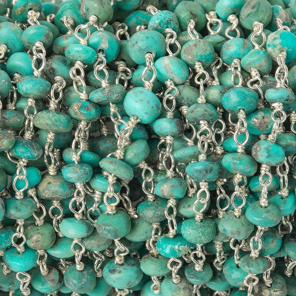 3.5-4mm Mongolian Turquoise plain rondelle .925 Silver Chain by the foot 40 beads A (ONLINE ORDER ONLY)