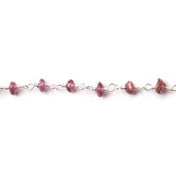 3.5-4mm Pink Tourmaline plain rondelle Silver plated Chain by the foot (ONLINE ORDER ONLY)