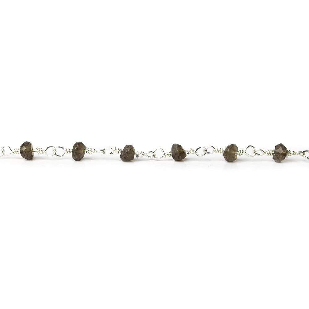 3mm Smoky Quartz faceted rondelle Silver plated Chain by the foot