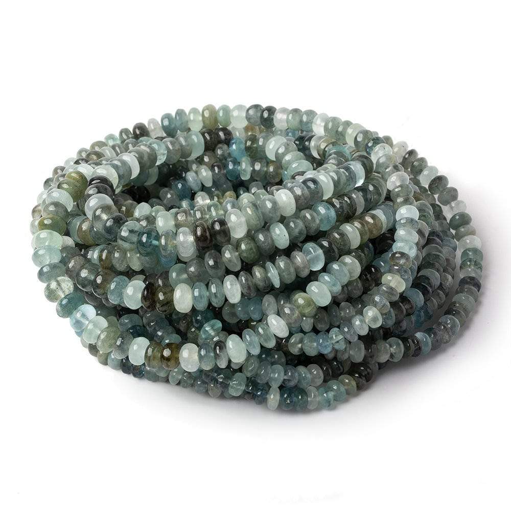 3.5-6.5mm Aqua & Moss Aquamarine plain rondelles 18 inch 155 beads AA (ONLINE ORDER ONLY)