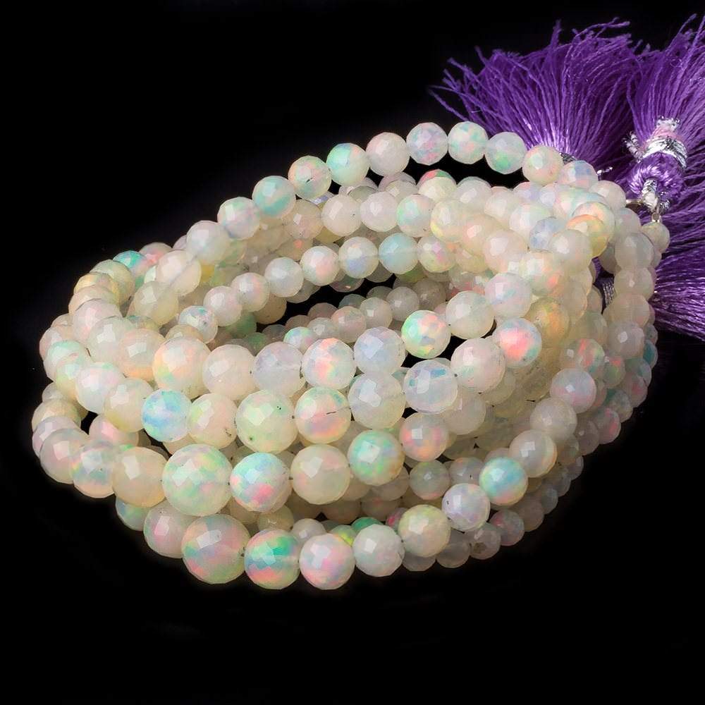 3.5-6.5mm Ethiopian Cream White Opal faceted round beads 16 inch 100 pieces (ONLINE ORDER ONLY)