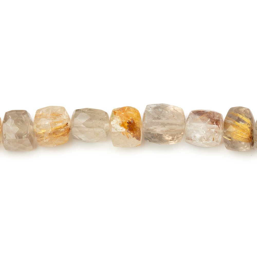 3.5-7mm Rutilated Quartz Faceted Cube Beads 8 inch 39 pieces (ONLINE ORDER ONLY)