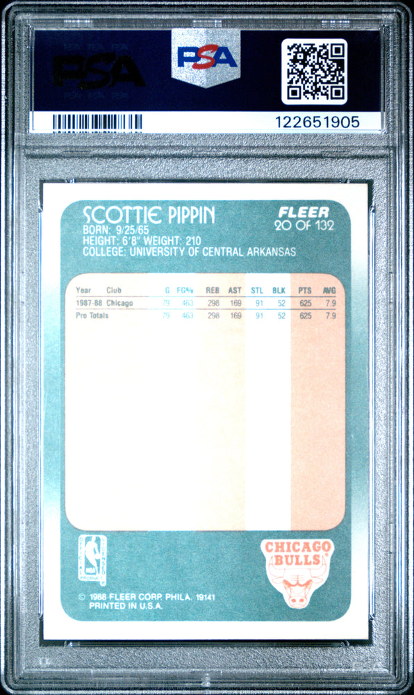 Graded 1988-89 Fleer Scottie Pippen #20 Rookie RC Basketball Card PSA 8 Near Mint (ONLINE ORDER ONLY)