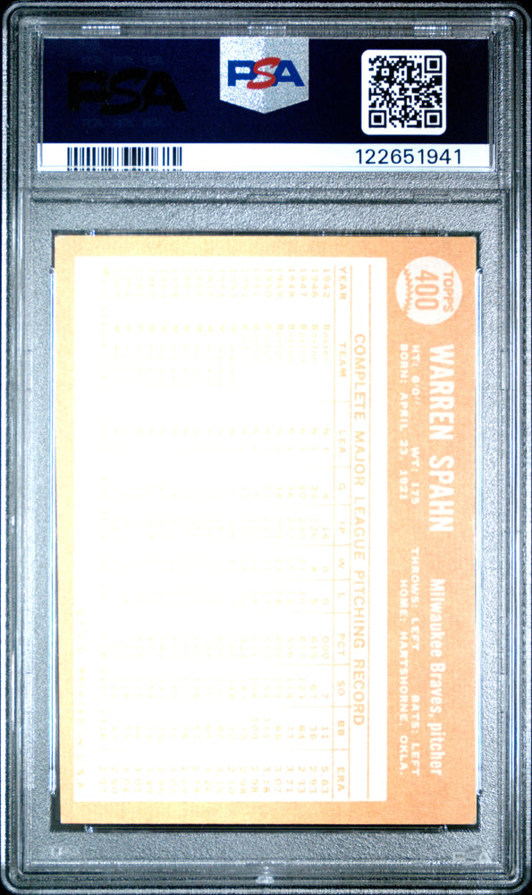 Graded 1964 Topps Warren Spahn #400 Baseball Card PSA 5 Excellent (ONLINE ORDER ONLY)
