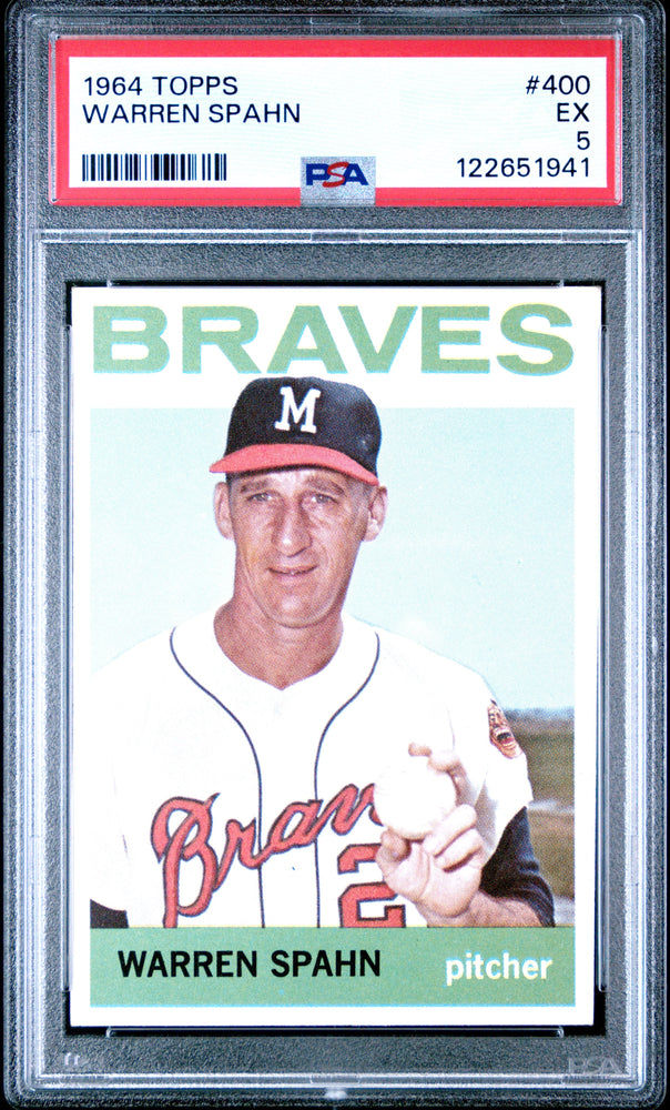 Graded 1964 Topps Warren Spahn #400 Baseball Card PSA 5 Excellent (ONLINE ORDER ONLY)
