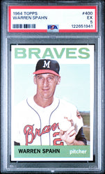 Graded 1964 Topps Warren Spahn #400 Baseball Card PSA 5 Excellent (ONLINE ORDER ONLY)