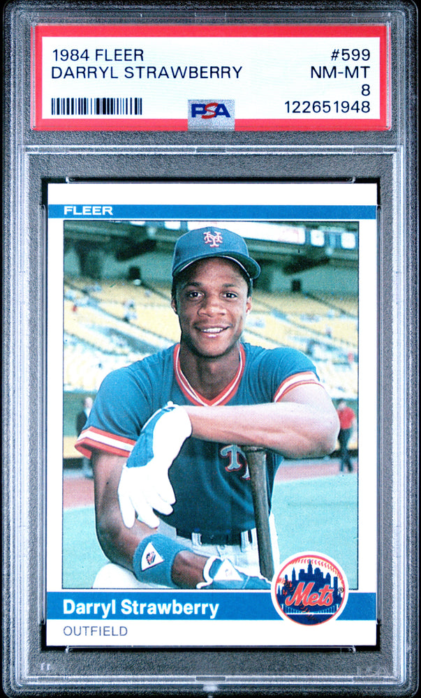 Graded 1984 Fleer Darryl Strawberry #599 Rookie RC Baseball Card PSA 8 Near Mint (ONLINE ORDER ONLY)