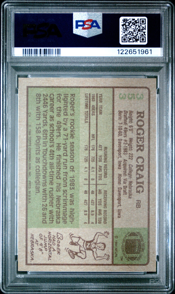 Graded 1984 Topps Roger Craig #353 Rookie RC Football Card PSA 8 Near Mint (ONLINE ORDER ONLY)