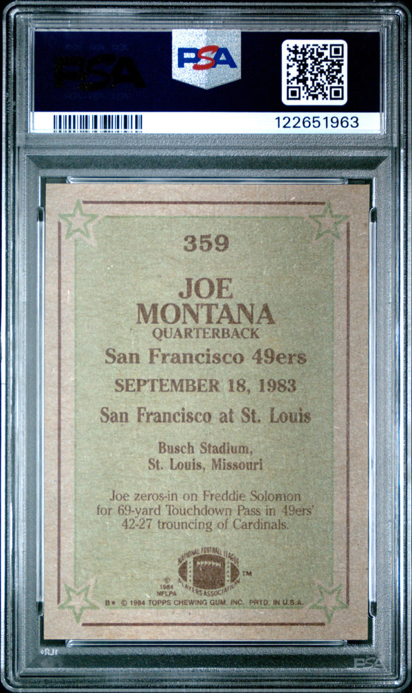 Graded 1984 Topps Joe Montana #359 Football Card PSA 6 Excellent (ONLINE ORDER ONLY)