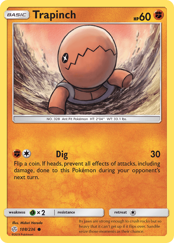 Trapinch (108/236) [Sun & Moon: Cosmic Eclipse] (Online Only)