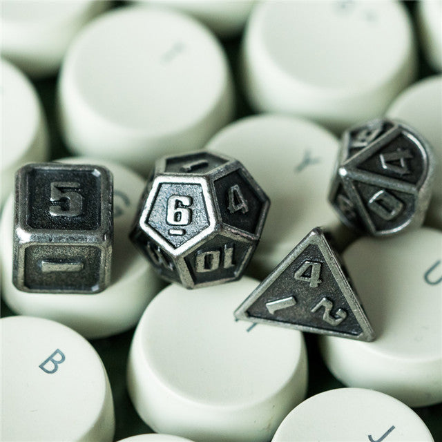 Silver Mini Metal Dice Ancient Effect | (10mm to 15mm) 7-Dice Udixi RPG (Online Only)