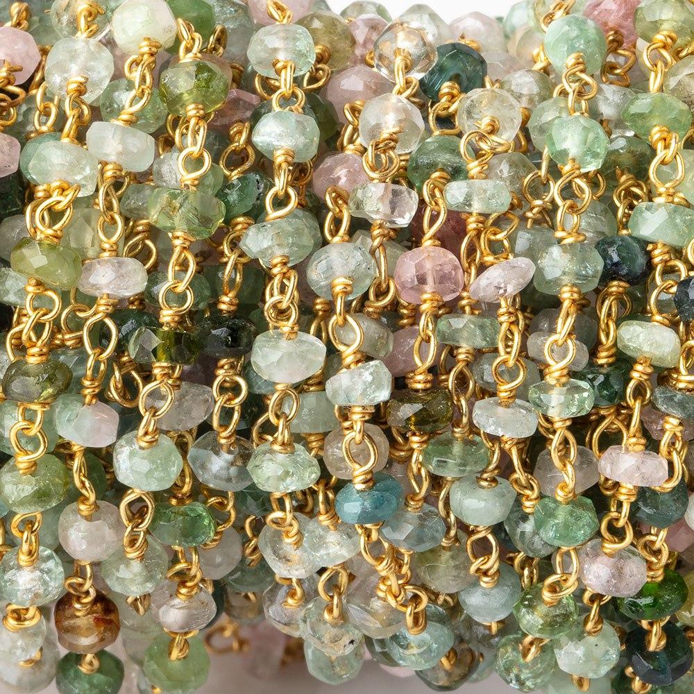 3.5mm Afghani Multi Color Tourmaline Faceted Rondelles on Vermeil Chain by the foot (ONLINE ORDER ONLY)