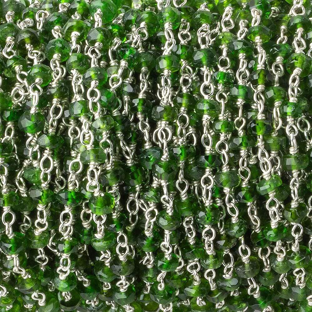 3.5mm Chrome Tourmaline faceted rondelle Silver .925 Chain by the foot (ONLINE ORDER ONLY)