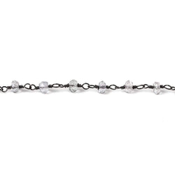 3.5mm Crystal Quartz faceted rondelle Black Gold Chain by the foot 36 pieces