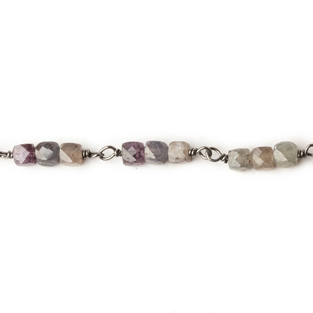 3.5mm Multi Color Umba Sapphire faceted cube Black Gold plated Silver .925 Chain by the foot (ONLINE ORDER ONLY)