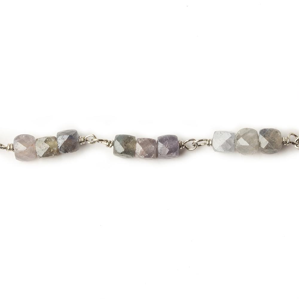 3.5mm Multi Color Umba Sapphire faceted cube Silver .925 Chain by the foot (ONLINE ORDER ONLY)