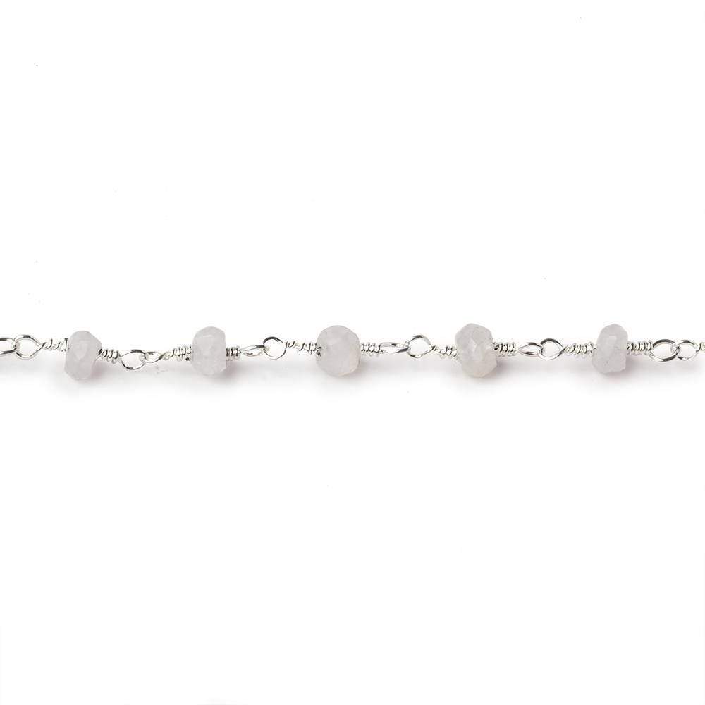 3.5mm Rainbow Moonstone faceted rondelle Silver Plated Chain by the foot 35 pieces (ONLINE ORDER ONLY)