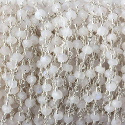 3.5mm Rainbow Moonstone faceted rondelle Silver Plated Chain by the foot 35 pieces (ONLINE ORDER ONLY)